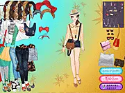 Screenshot of Casual-Sweet Print Mix dressup game showing the girl model and a variety of patterned and printed clothes and fashion items