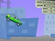 Survive Tamota Prasus game screenshot showing a car mid-air jumping over obstacles on a rough, post-apocalyptic terrain