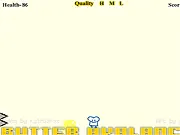 Butter Avalanche free online game screenshot showing a piece of toast character attempting to dodge large, yellow cubes of falling butter.