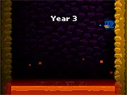 Screenshot of Abyss Flash free online game showing a cute little blue bird jumping on platforms above rising lava