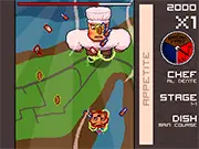 Hunger Dog free online bullet hell game screenshot showing a hungry dog surrounded by a massive amount of floating food items