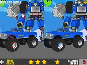 Transformers Differences free online puzzle game screenshot showing two nearly identical pictures of Optimus Prime or Bumblebee with differences to find
