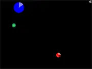 Salto game screenshot showing a small character bouncing a large ball while avoiding enemy shapes on a level