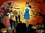 Screenshot of the Dark Night Collection dress up game showing a model being dressed in an elegant black and red vampy, gothic gown.