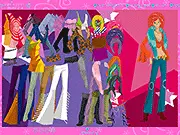 Disco Night Dress Up free online game featuring a stylish woman in a retro jumpsuit and platform shoes ready to dance