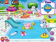 Palace Pets Pool Party game screenshot, royal pet pool area decoration