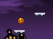 A cartoon pumpkin character jumping on an ice platform in the Halloween-themed free online game Happy Halloween Jump.