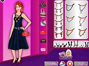 Cocktail Fashion Dressup game screenshot, model wearing glamorous party dress and jewelry, play free online