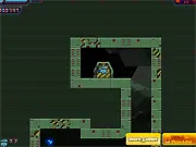 Robot Riot free online game screenshot, prototype robot blasting enemy robots in a spaceship corridor, action shooter gameplay