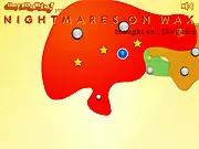 Nightmares on Wax free online arcade game screenshot showing a ball rolling across a narrow platform with stars and red bumpers