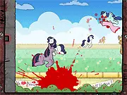 Gameplay screenshot of Kill Those Critters, showing the main character shooting brightly colored enemies while taking cover behind a brick wall.
