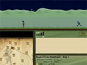 A character driving an old-style wagon, loaded with goods, across a vast, open landscape in the online strategy game Frontier
