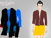 Twilight Edward Dress Up free game screenshot, Edward Cullen wearing a dark jacket, play online celebrity fashion game
