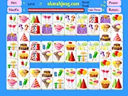 Play Birthday Mahjong Connect online free. Image shows festive mahjong tiles being connected with lines.