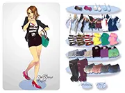 Screenshot of Japanese Fashion game showing a stylish female character in trendy Tokyo street clothing. Free dress-up and fashion game online.