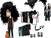 The Chibi Slash rockstar character in the Dress Up Chibi Slash online game, wearing a cool rock concert outfit.