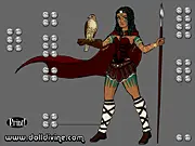 Warrior Maker dress-up game showcasing a fierce princess wearing full battle armor and wielding a sword. Play free online fantasy game.