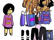 Make Your Own Frisk free online character creator game featuring a customizable avatar with various clothes and emotional reactions on PlayArcadeHub