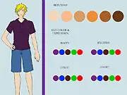 CharacterCreator game, a customizable male avatar with different clothing and hairstyle options, play free online