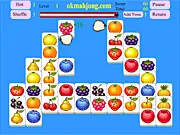 Play Fruit Mahjong Connect free online game. Image shows colorful tiles with various fruits like strawberries, grapes, and watermelon being matched.