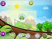 Harry Likes Plums! free online physics puzzle game screenshot showing an alien next to a complex rod contraption and plums on PlayArcadeHub