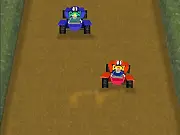 Gameplay screenshot of Tires in Grand, showing a motorcycle racing on a track, with rival bikes and red fuel cans visible.