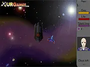 Space Combat free online arcade shooter game screenshot with a spaceship battling an alien among currency pickups