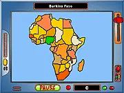 Interactive map screen of Africa for a geography quiz game, identify countries on a free online map game