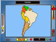 Interactive map screen of South America for a geography quiz game, identify countries on a free online map