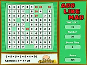 Play Add Like Mad free online, fast math puzzle game, quick mental arithmetic, click squares to add numbers