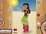 Screenshot of Choco Girl Beach Dressup Online game showing a character on the beach wearing fashionable summer clothes. Play free dress up game.
