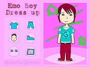 Screenshot of Emo Boy Dressup Online game featuring a stylish male character with typical Emo fashion and hairstyle. Play free online fashion game.