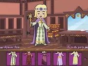 Screenshot of Princess Rosalyn's Party Dressup online game showing a character modeling an elegant dress for a royal birthday party. Play free fashion game.