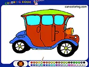 Screenshot of the Vintage Car Coloring game showing a classic 1950s car drawing partially colored with bright, custom paint. Play free online coloring game.