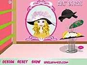 Hat Store Designer free online game screenshot, player designing a custom hat with ribbons and flowers, fashion creation gameplay