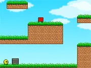 A screenshot of the Warpy 2 game showing the main character jumping over a monster and approaching the screen edge, illustrating the unique teleportation puzzle mechanic.