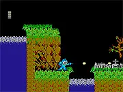 Mega Man shooting his arm cannon at a ghost enemy on a spooky, castle-themed level from the Mega Man vs Ghosts 'n Goblins online game
