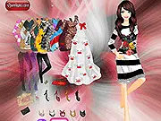 New Knitted Garments Dressup free online fashion game screenshot showing a model in a stylish knitted outfit with a complete makeover on PlayArcadeHub