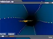 The Wormhole free online game screenshot, a spaceship navigating a pulsing, abstract alien space tunnel, PlayArcadeHub