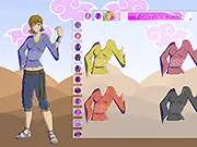 The character Natsuki standing ready for combat, wearing a custom-designed ninja outfit with a headband and stylish accessories.