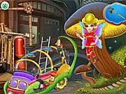 Fairy Fire Master Rescue free online game screenshot, showing the little fairy rescuing a girl from fire and later treating her injuries in a doctor's clinic