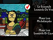 Screenshot of Famous Paintings Parodies game, showing a humorous spoof of an iconic painting like the Mona Lisa or The Scream