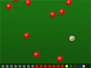 Free online arcade game Snooker Balls Up showing a white cueball dodging many colored snooker balls on a green table