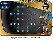 Screenshot of Spark Your Neurons game board, showing a triangular pattern of marbles and an empty slot for the peg solitaire puzzle; Play this free logic game
