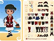 Young Pirate Girl Dress Up free online game screenshot, showing the pirate character wearing a cute outfit and a tricorn hat