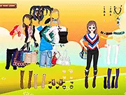 Model in the Bags Boots Dressup free online game wearing a dress with matching fashion boots and handbag