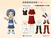 Dress Up Luna free online game screenshot, showing a cute girl named Luna wearing a newly chosen dress and hairstyle, online fashion game