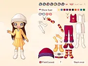 Cute girl Luna wearing a fashionable dress in the Dressup Luna 2 free online girl game, showcasing the customization options.