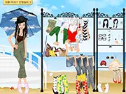 The Beach Hair game screen showing a girl with styled, wavy summer hair and wearing a chic beach outfit.