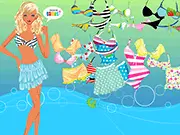 Beach Blonde model wearing a fashionable swimsuit and accessories in the free online beach dress up game